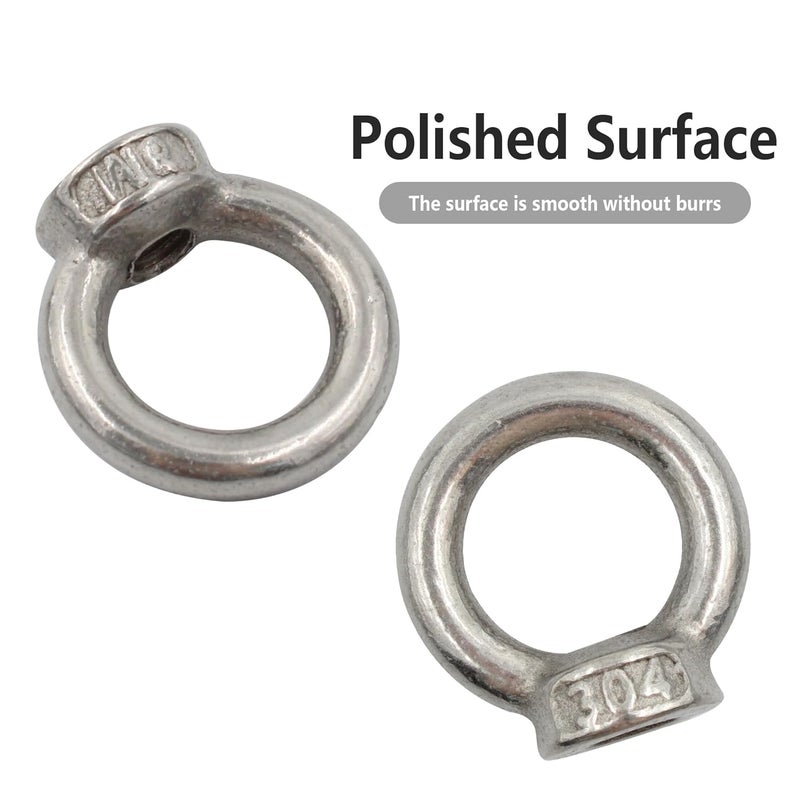 AUXBC 10PCS M6 Stainless Steel Lifting Eye Nut, Ring Shaped Eye Bolt, 16mm/0.62inch ID, 27mm/1.06inch OD, 5.5mm/0.2inch Thick - Image 3